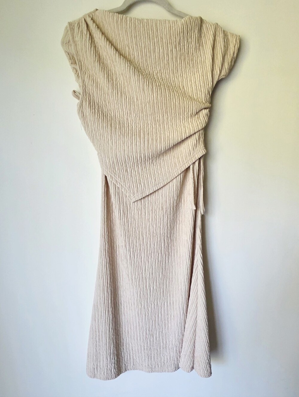 Beige Ribbed Two-Piece Midi Skirt Set Size M